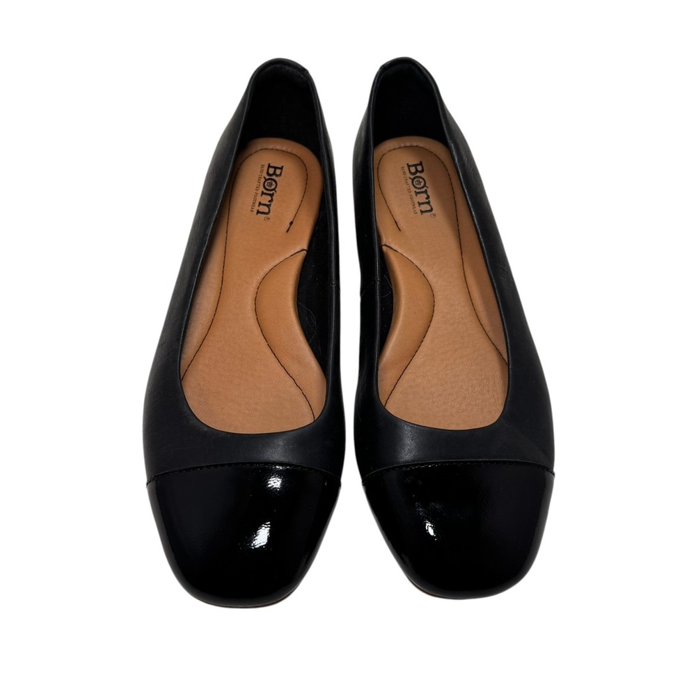 Born Batti Ballet Flats Womens 9.5 M Black Leather Cap Toe Comfort NEW